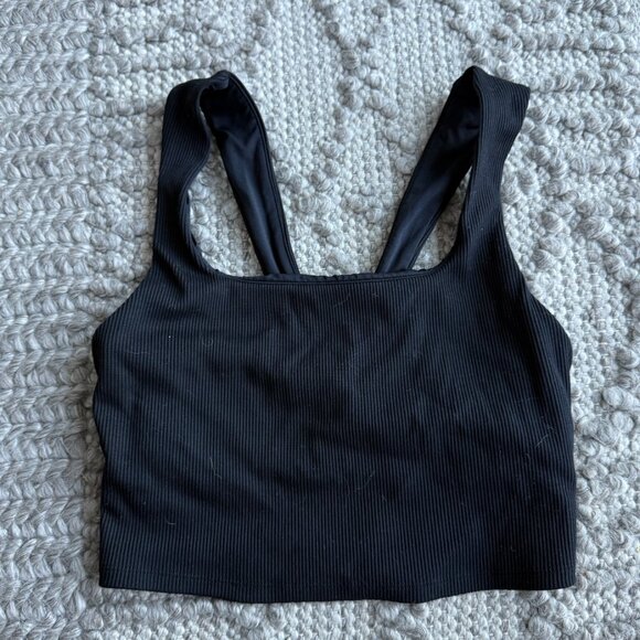 Alosoft Ribbed Chic Bra Tank - Black - Picture 2 of 4